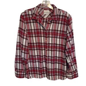 J. Crew Flannel Shirt Womens Size 10 Red Plaid Classic Fit Cotton Button Preppy